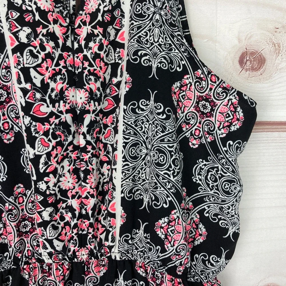 Alya‎ Romper Womens M Black Paisley Keyhole Neck Elastic Waist Sleeveless Halter